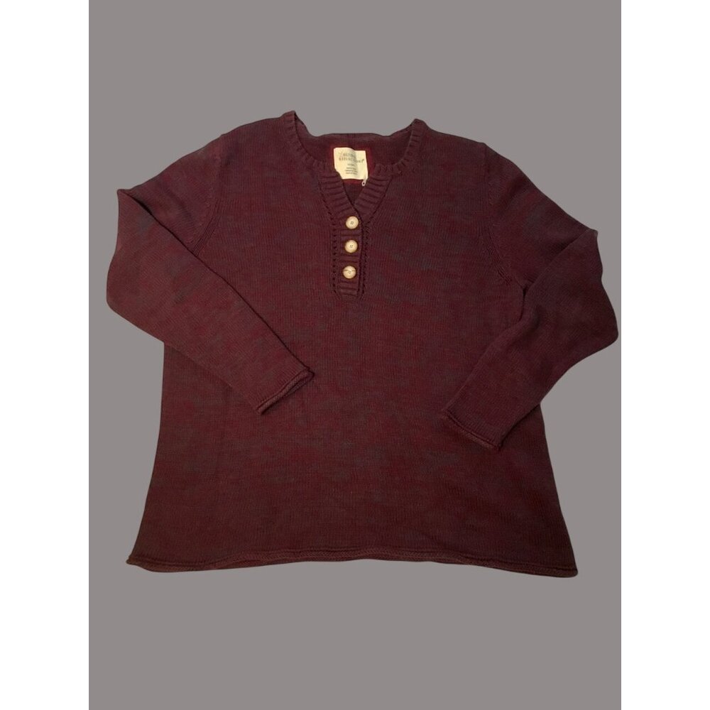 Close Knit Three Button Front Pullover Sweater Ladies Size XL Burgundy Sweater